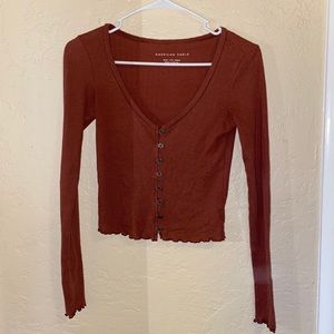 rust color long sleeve lettuce edge top